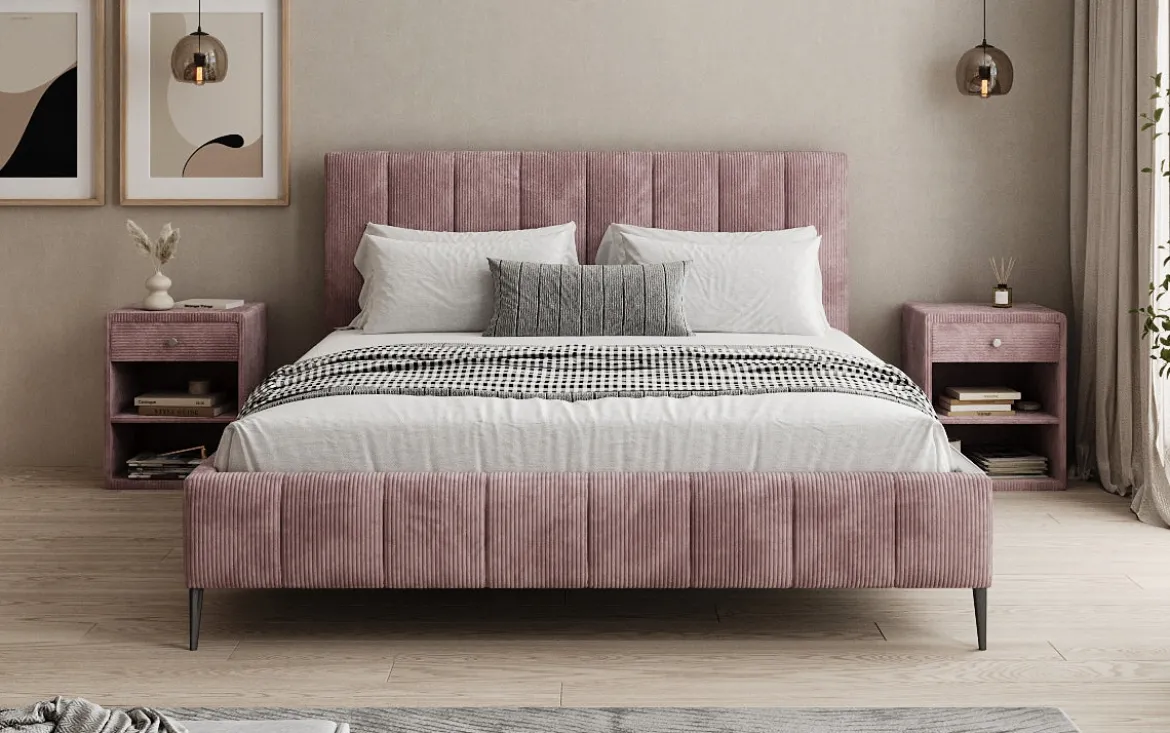 Designer Polsterbett Astrid in Cord mit Stauraum