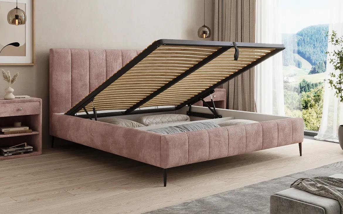 Designer Polsterbett Astrid in Cord mit Stauraum