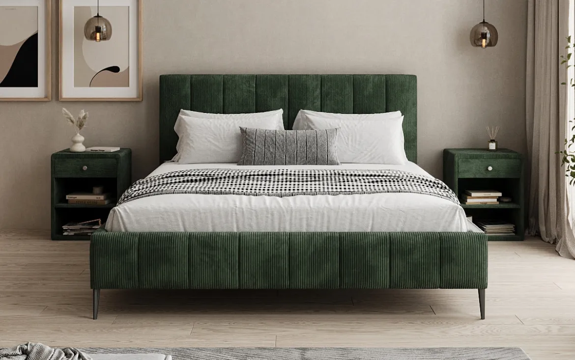Designer Polsterbett Astrid in Cord mit Stauraum