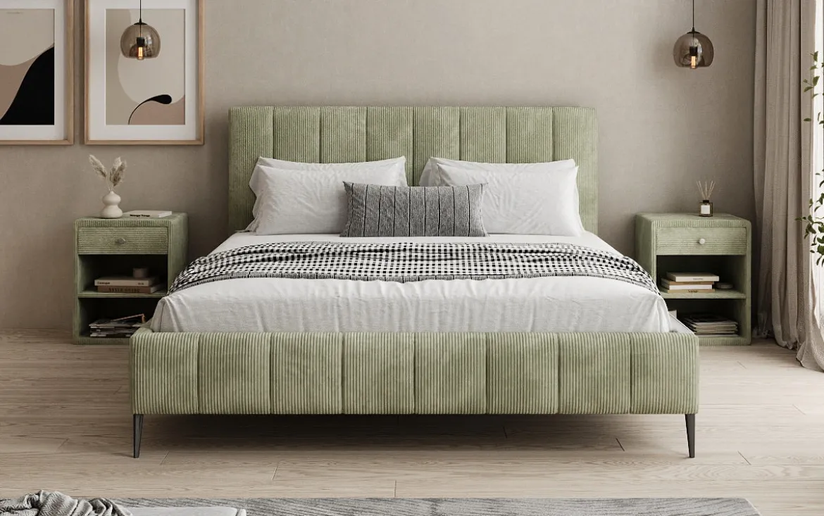 Designer Polsterbett Astrid in Cord mit Stauraum