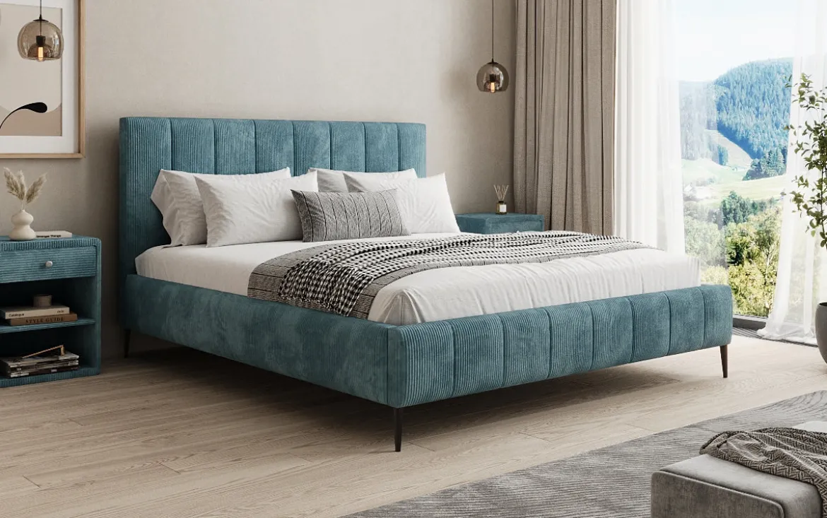 Designer Polsterbett Astrid in Cord mit Stauraum