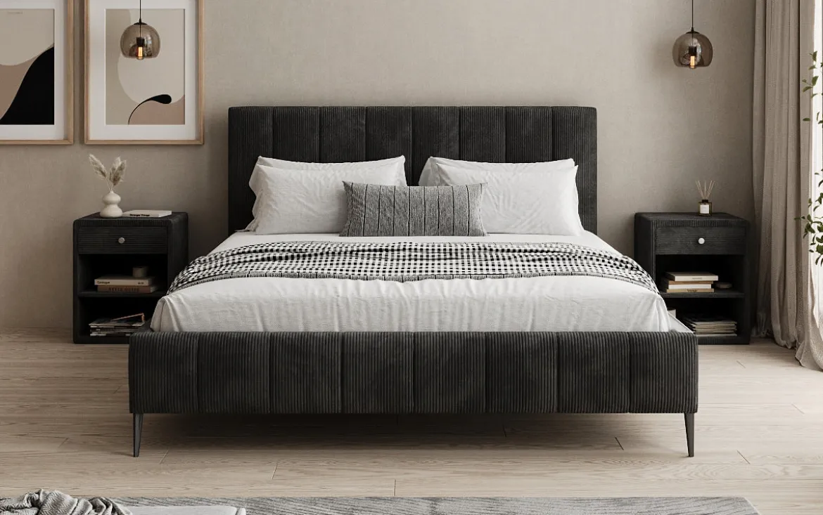 Designer Polsterbett Astrid in Cord mit Stauraum