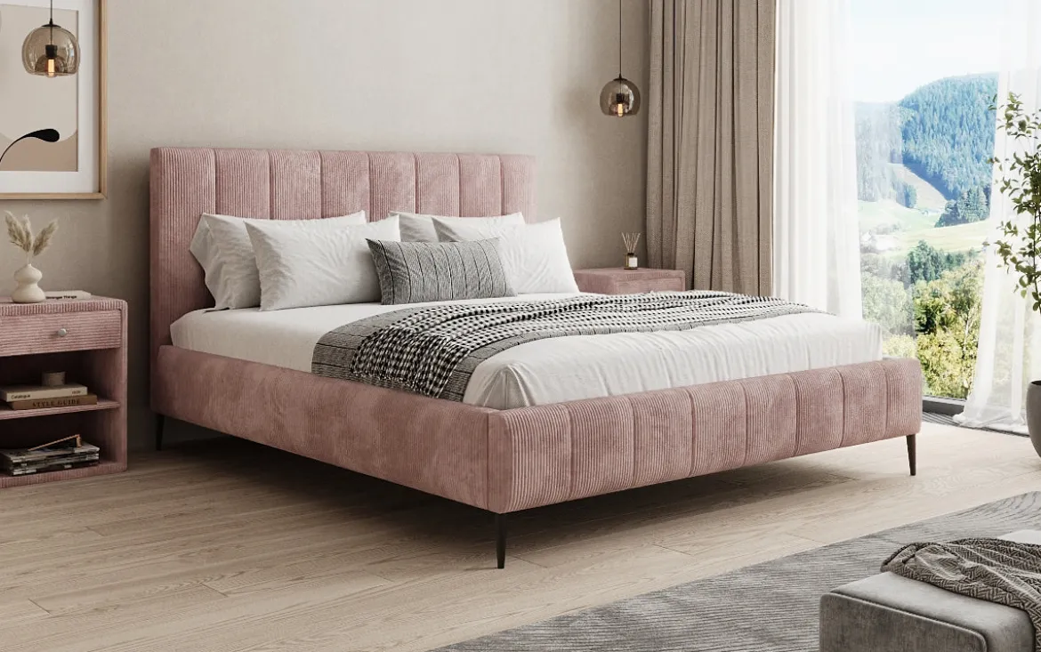 Designer Polsterbett Astrid in Cord mit Stauraum
