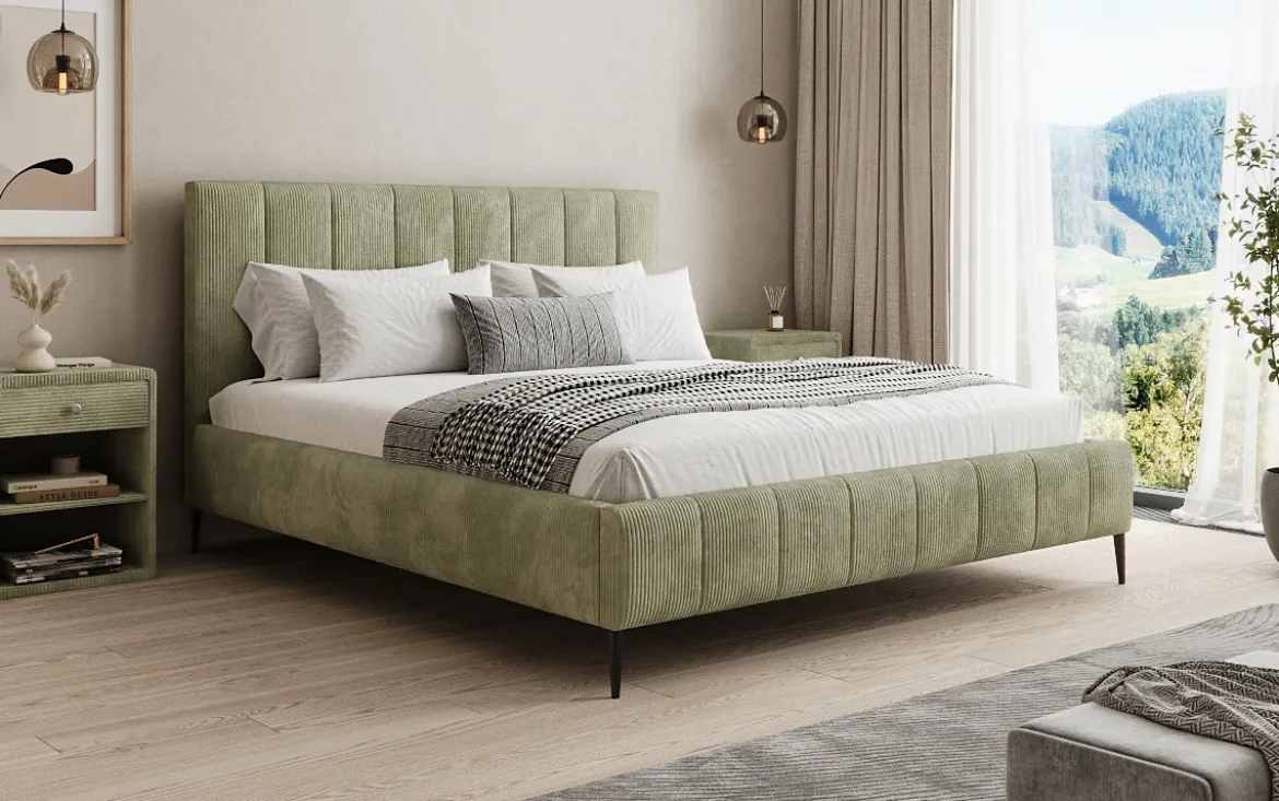 Designer Polsterbett Astrid in Cord mit Stauraum
