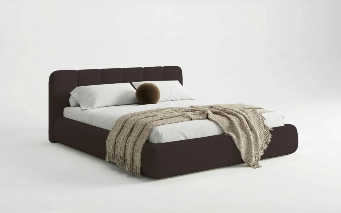 Designer Polsterbett Avelo in Bouclé mit Stauraum