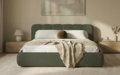 Designer Polsterbett Avelo in Bouclé mit Stauraum