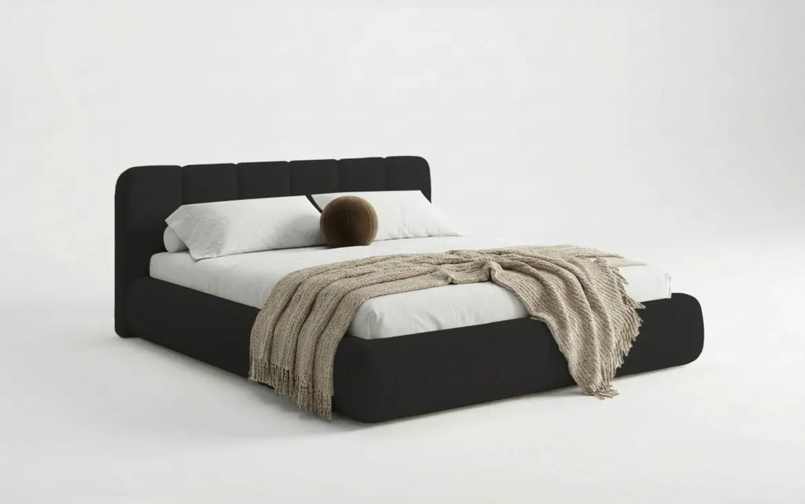 Designer Polsterbett Avelo in Bouclé mit Stauraum