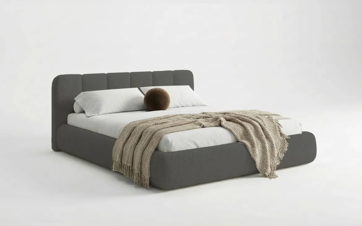 Designer Polsterbett Avelo in Bouclé mit Stauraum