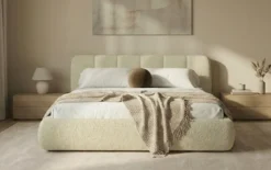 Designer Polsterbett Avelo in Bouclé mit Stauraum