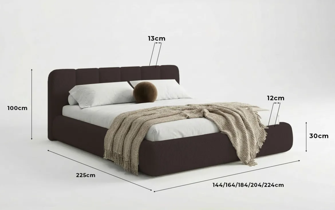 Designer Polsterbett Avelo in Bouclé mit Stauraum