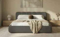 Designer Polsterbett Avelo in Bouclé mit Stauraum