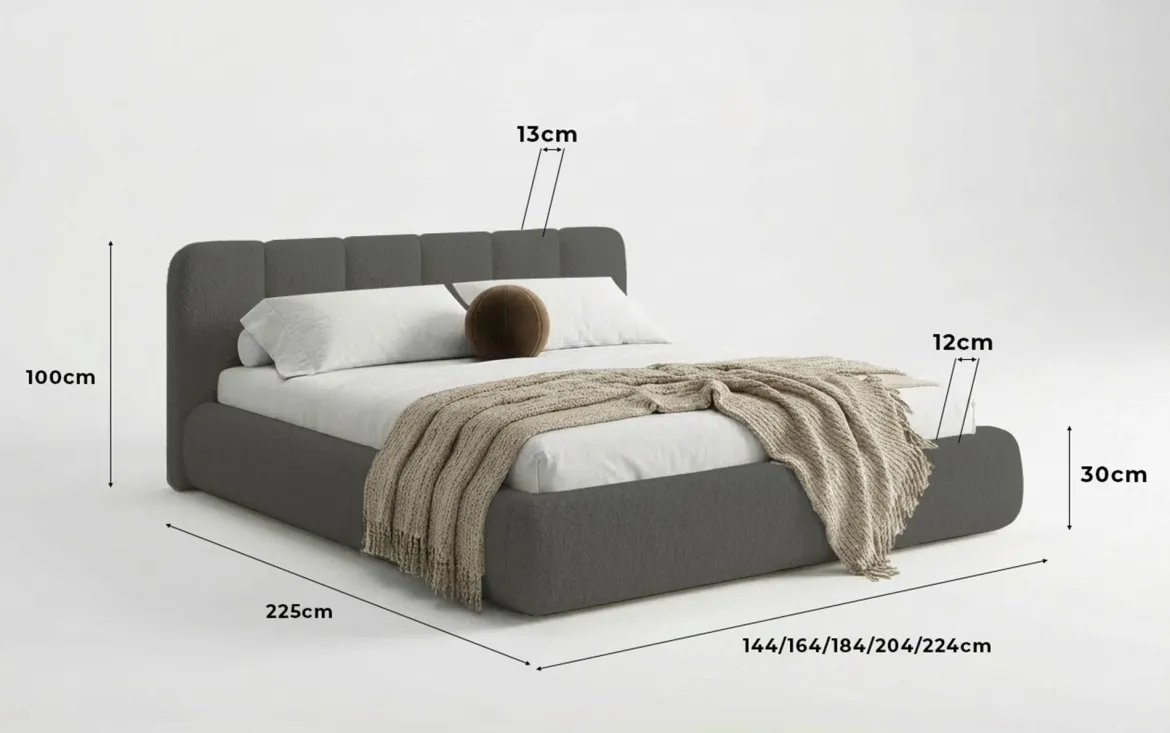Designer Polsterbett Avelo in Bouclé mit Stauraum