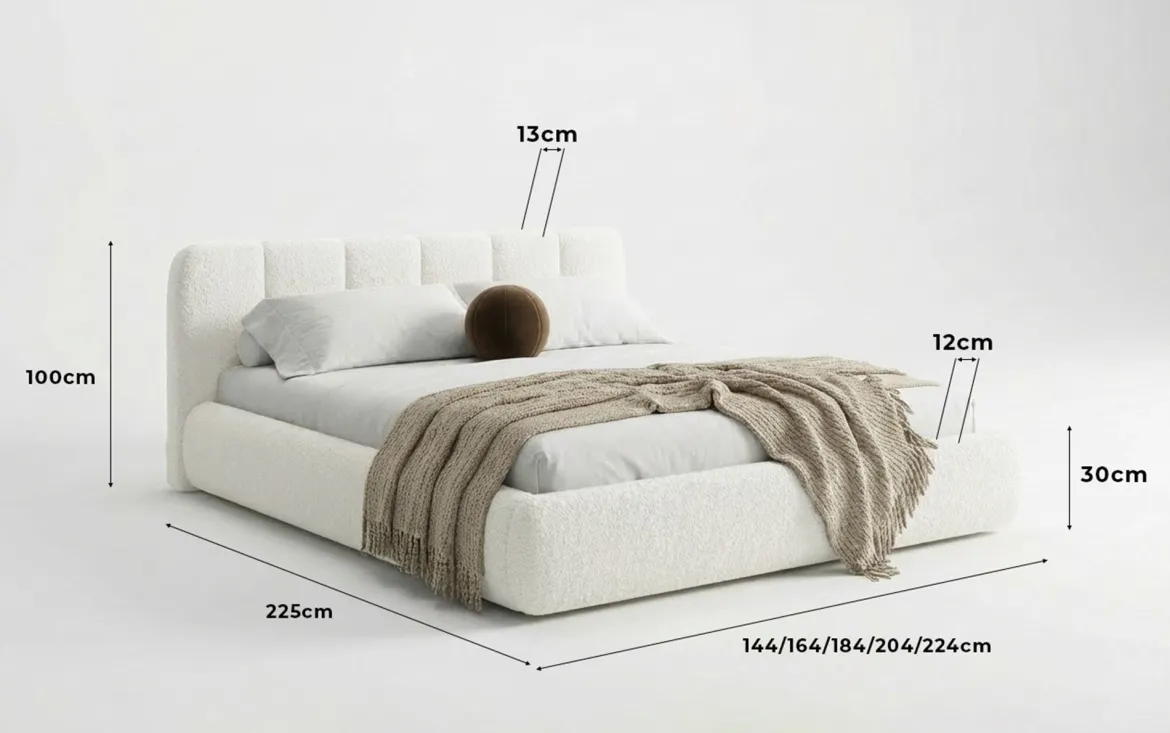 Designer Polsterbett Avelo in Bouclé mit Stauraum