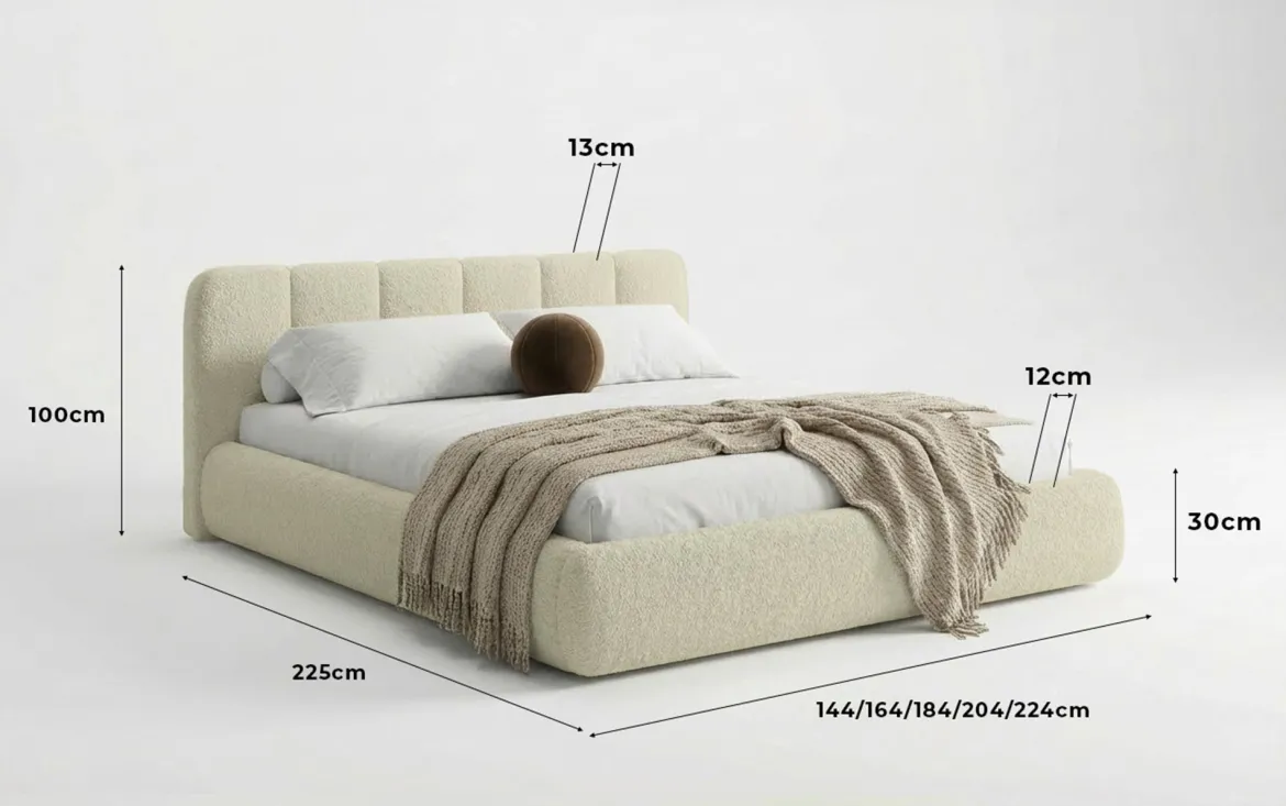 Designer Polsterbett Avelo in Bouclé mit Stauraum