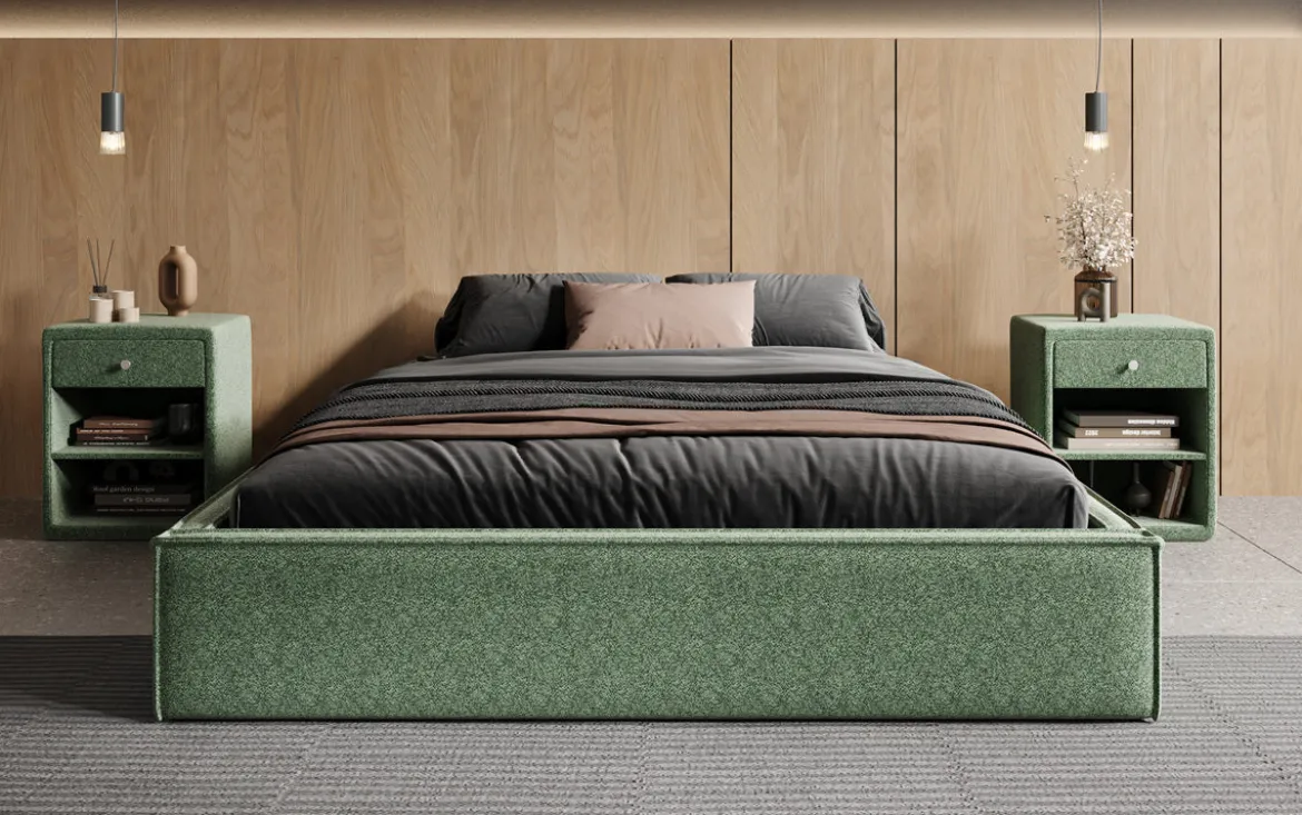 Designer Polsterbett Base mit Stauraum ohne Headboard in Strukturstoff