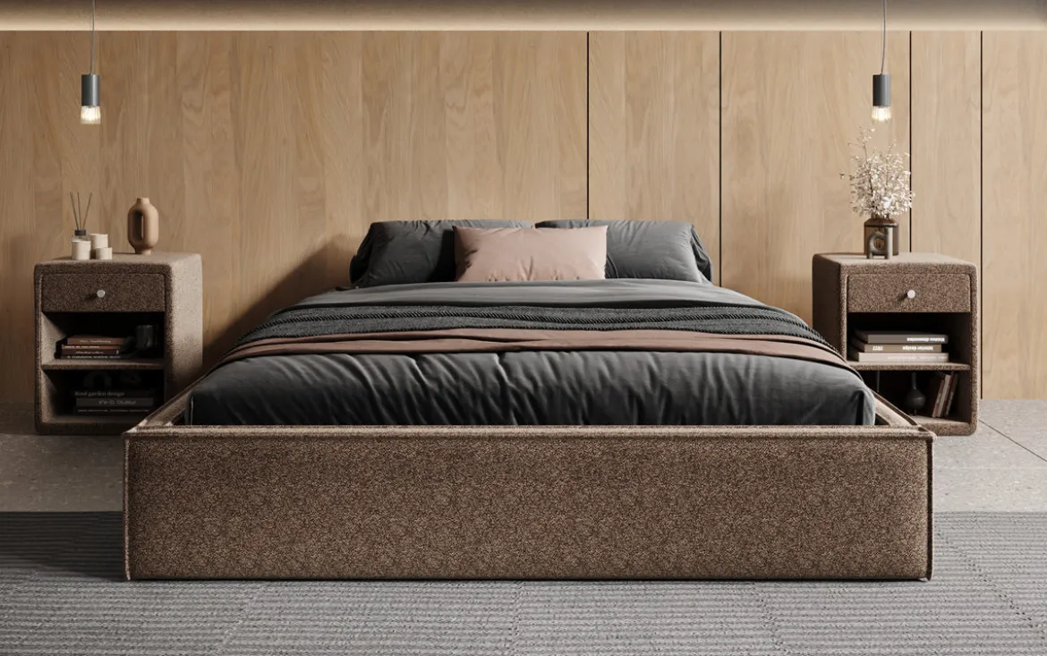 Designer Polsterbett Base mit Stauraum ohne Headboard in Strukturstoff