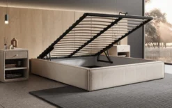 Designer Polsterbett Base mit Stauraum ohne Headboard in Strukturstoff