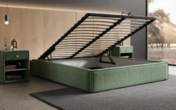 Designer Polsterbett Base mit Stauraum ohne Headboard in Strukturstoff