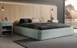 Designer Polsterbett Base mit Stauraum ohne Headboard in Strukturstoff