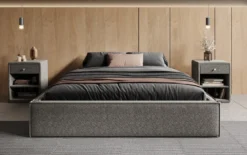 Designer Polsterbett Base mit Stauraum ohne Headboard in Strukturstoff