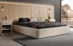 Designer Polsterbett Base mit Stauraum ohne Headboard in Strukturstoff
