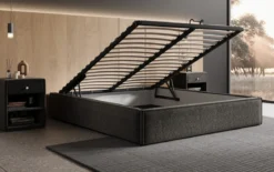 Designer Polsterbett Base mit Stauraum ohne Headboard in Strukturstoff