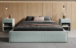 Designer Polsterbett Base mit Stauraum ohne Headboard in Strukturstoff