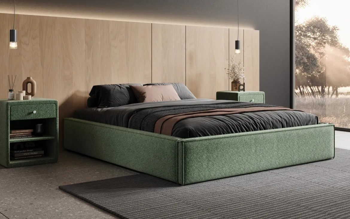 Designer Polsterbett Base mit Stauraum ohne Headboard in Strukturstoff