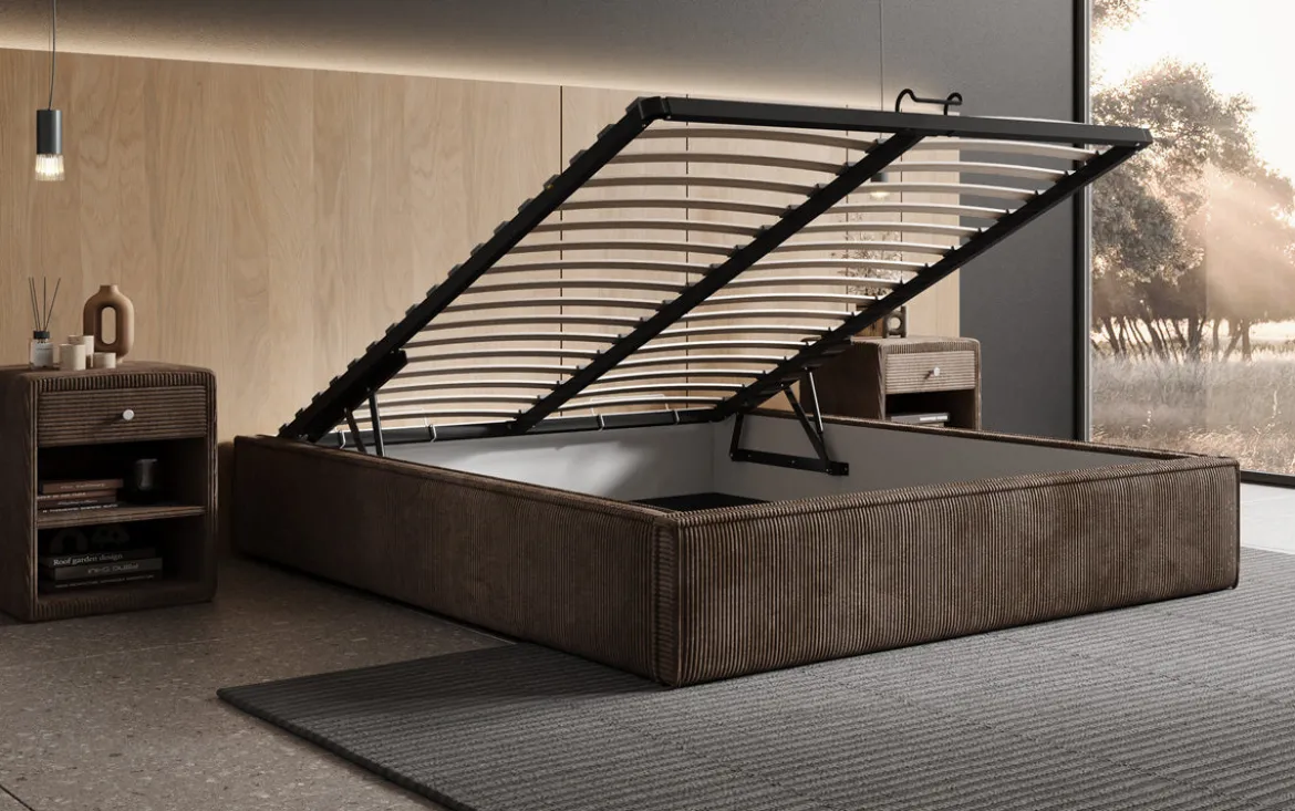 Designer Polsterbett Base mit Stauraum ohne Headboard in Cord