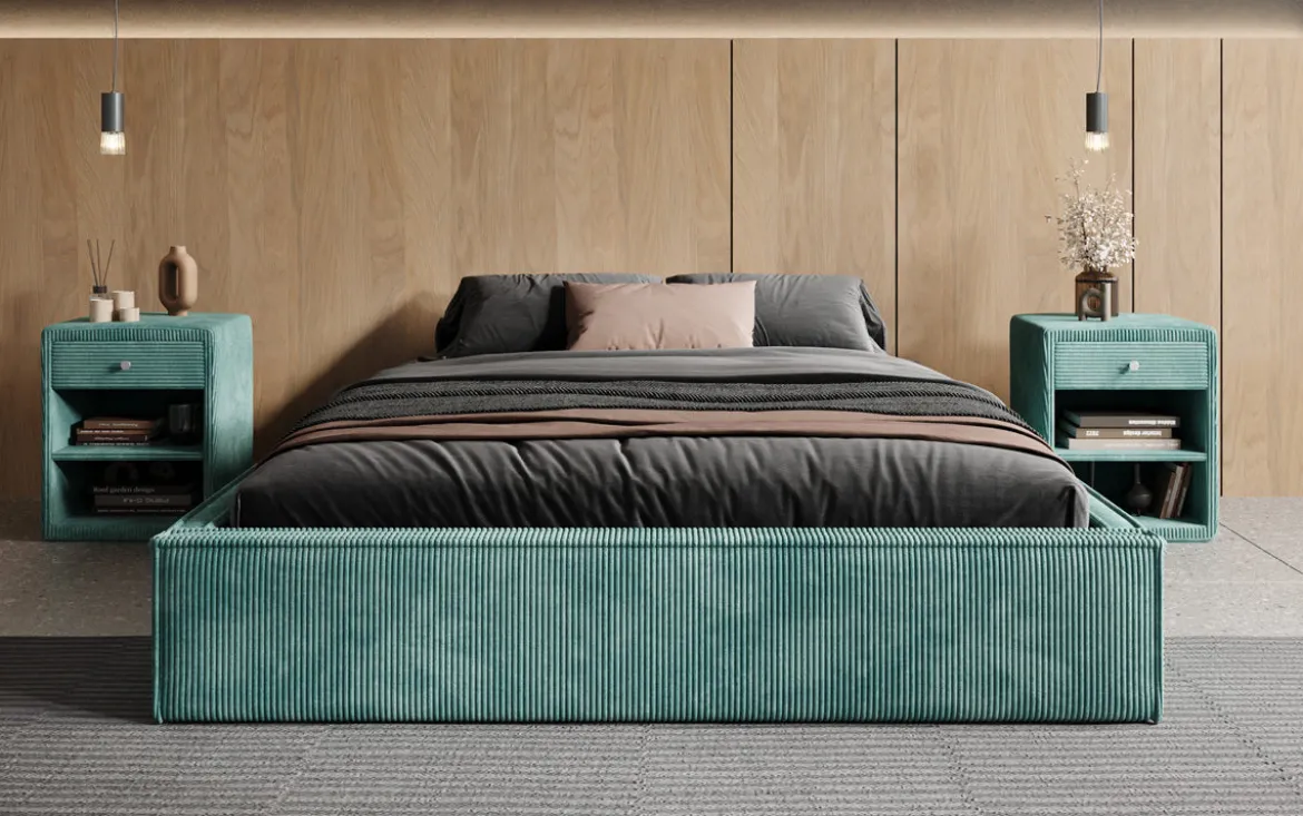 Designer Polsterbett Base mit Stauraum ohne Headboard in Cord
