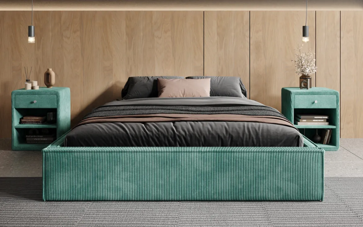 Designer Polsterbett Base mit Stauraum ohne Headboard in Cord