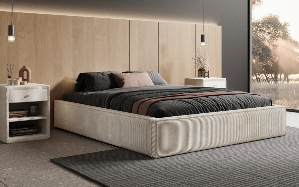 Designer Polsterbett Base mit Stauraum ohne Headboard in Cord