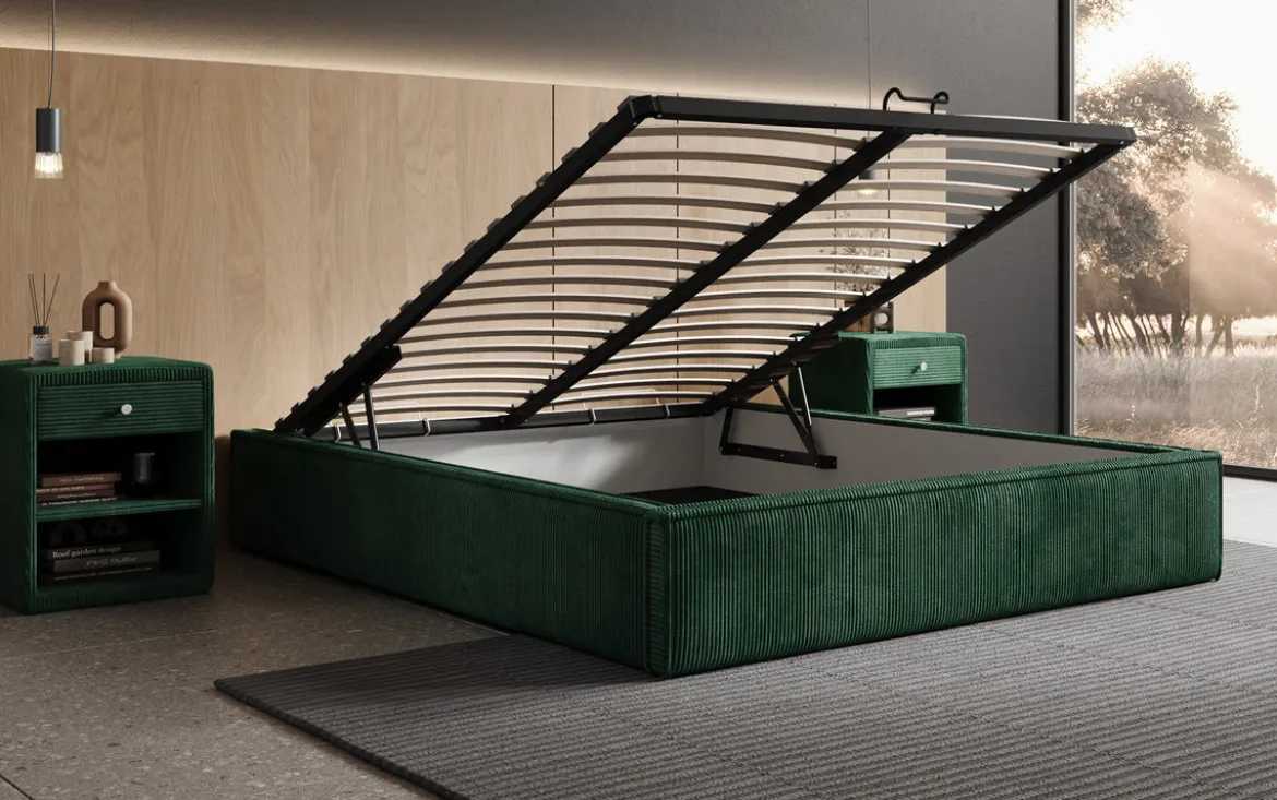 Designer Polsterbett Base mit Stauraum ohne Headboard in Cord