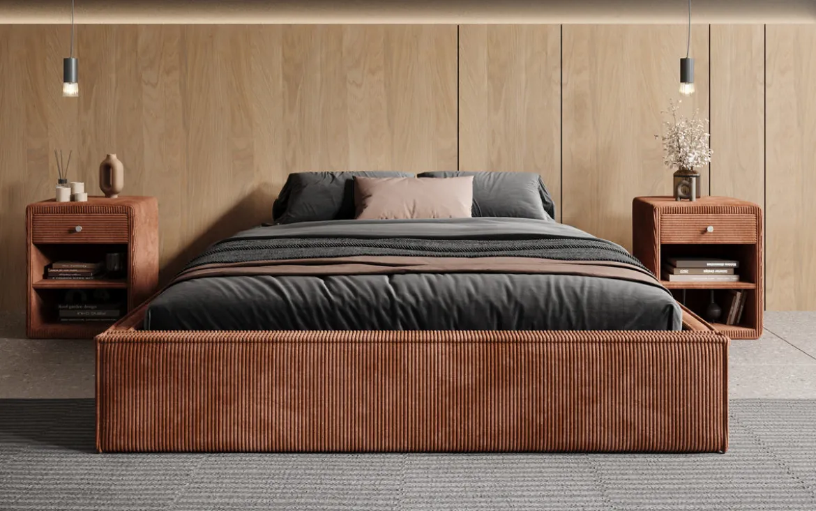 Designer Polsterbett Base mit Stauraum ohne Headboard in Cord