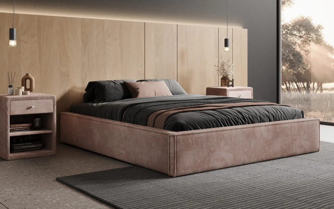 Designer Polsterbett Base mit Stauraum ohne Headboard in Cord