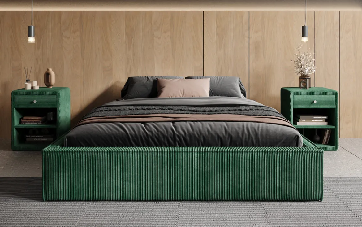 Designer Polsterbett Base mit Stauraum ohne Headboard in Cord