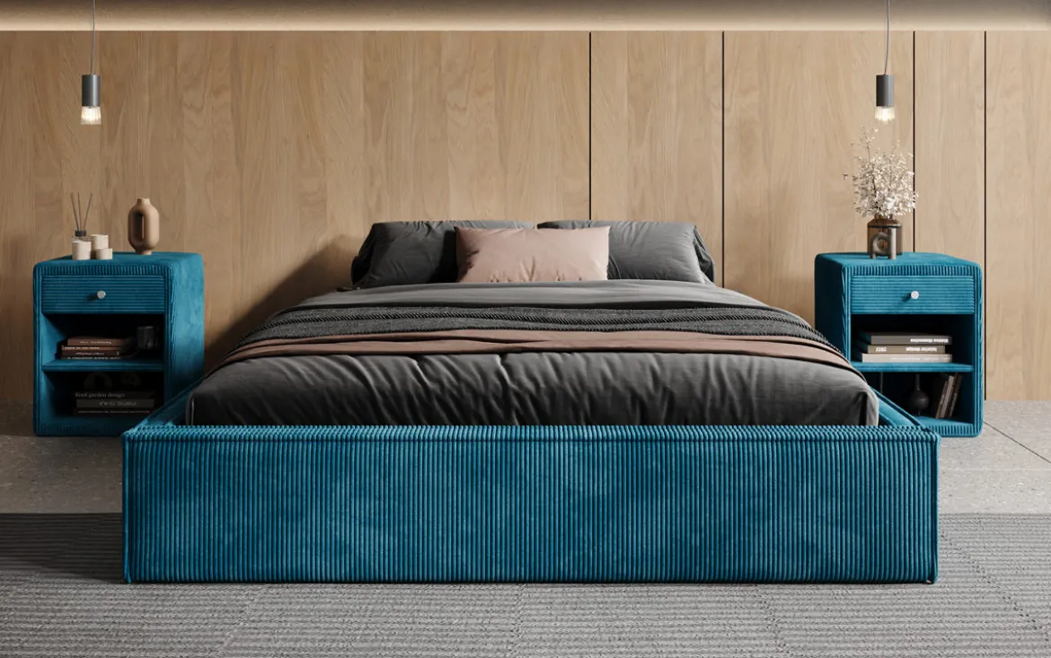 Designer Polsterbett Base mit Stauraum ohne Headboard in Cord