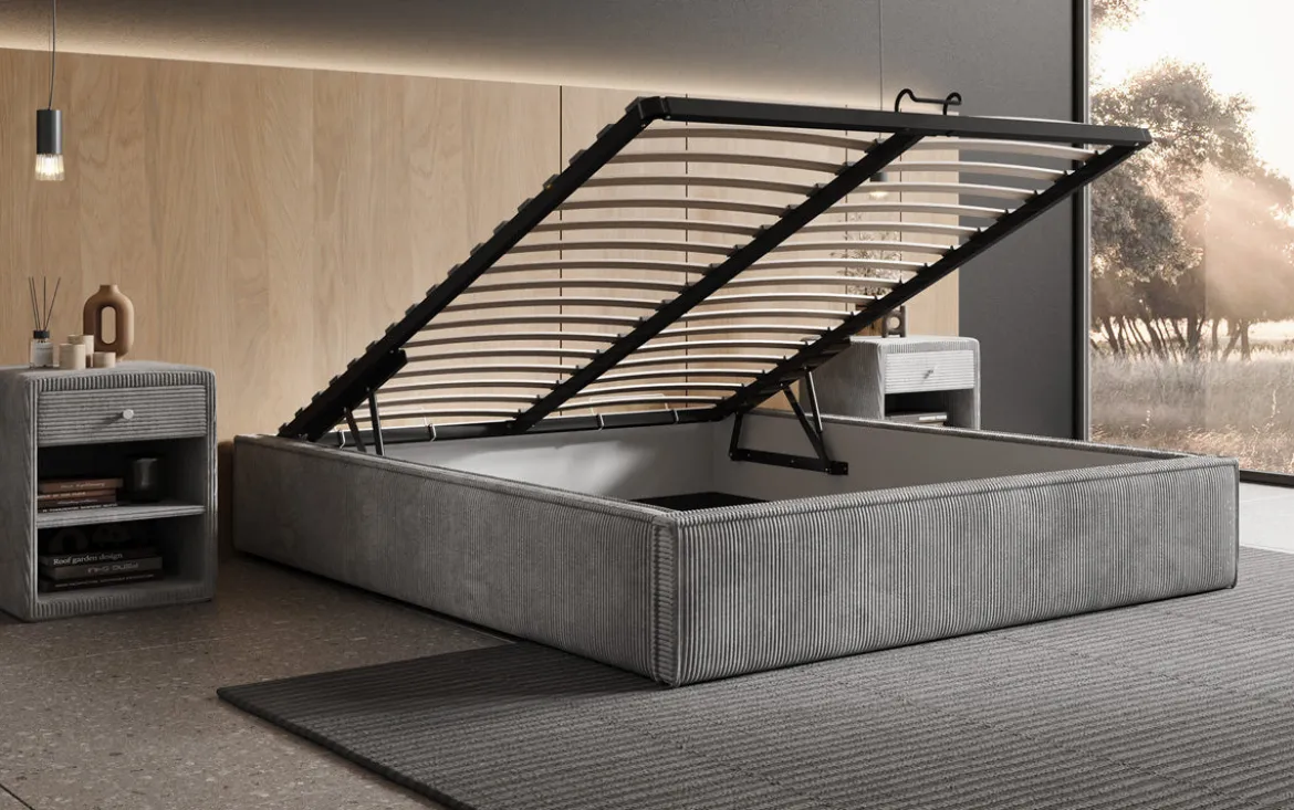 Designer Polsterbett Base mit Stauraum ohne Headboard in Cord