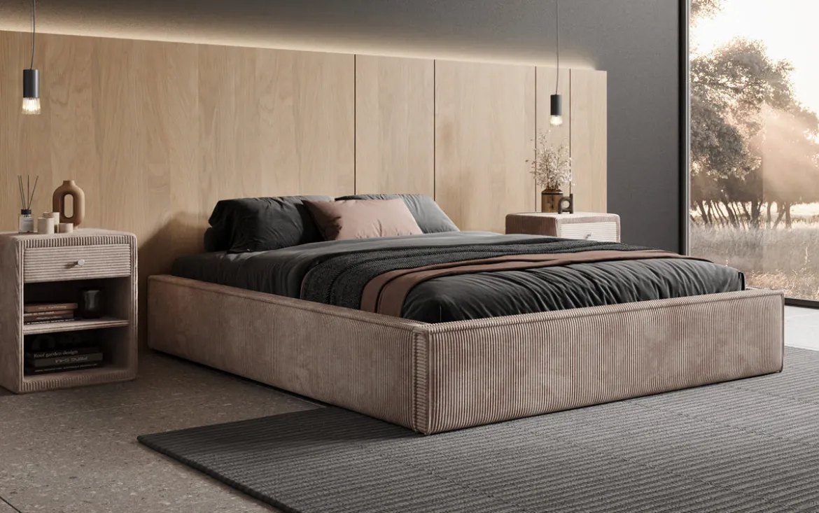 Designer Polsterbett Base mit Stauraum ohne Headboard in Cord