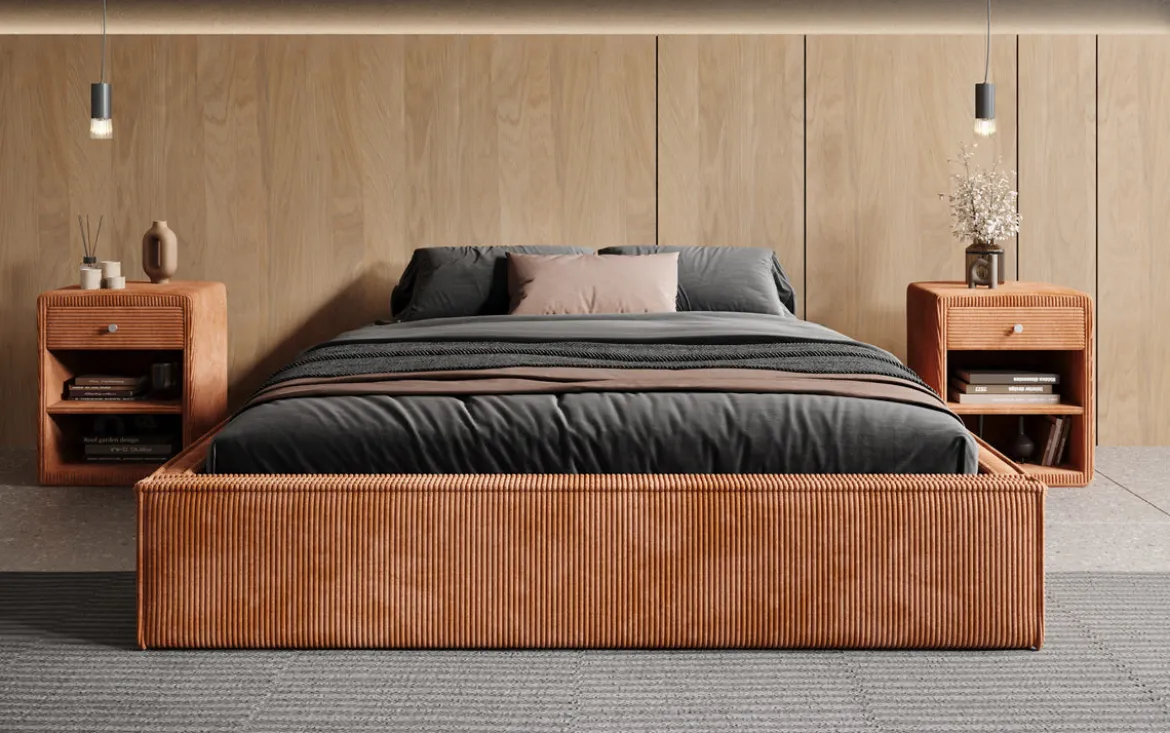 Designer Polsterbett Base mit Stauraum ohne Headboard in Cord