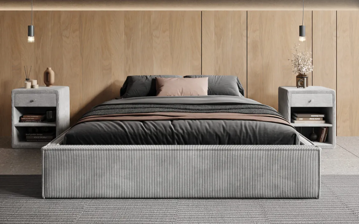 Designer Polsterbett Base mit Stauraum ohne Headboard in Cord