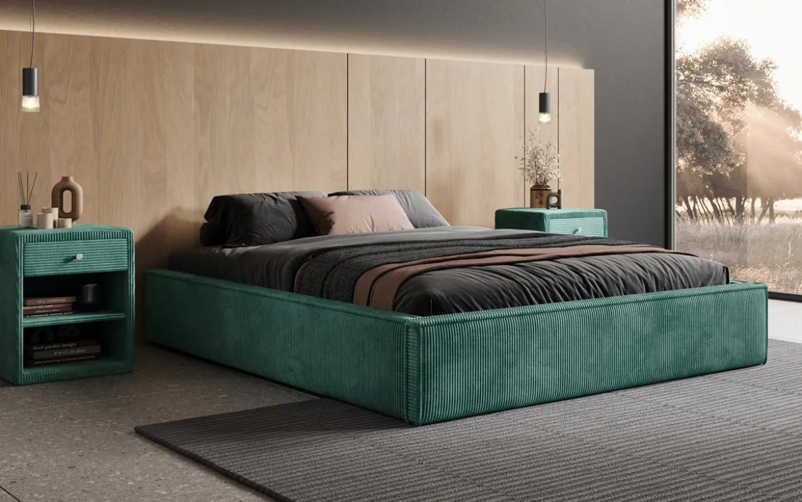 Designer Polsterbett Base mit Stauraum ohne Headboard in Cord
