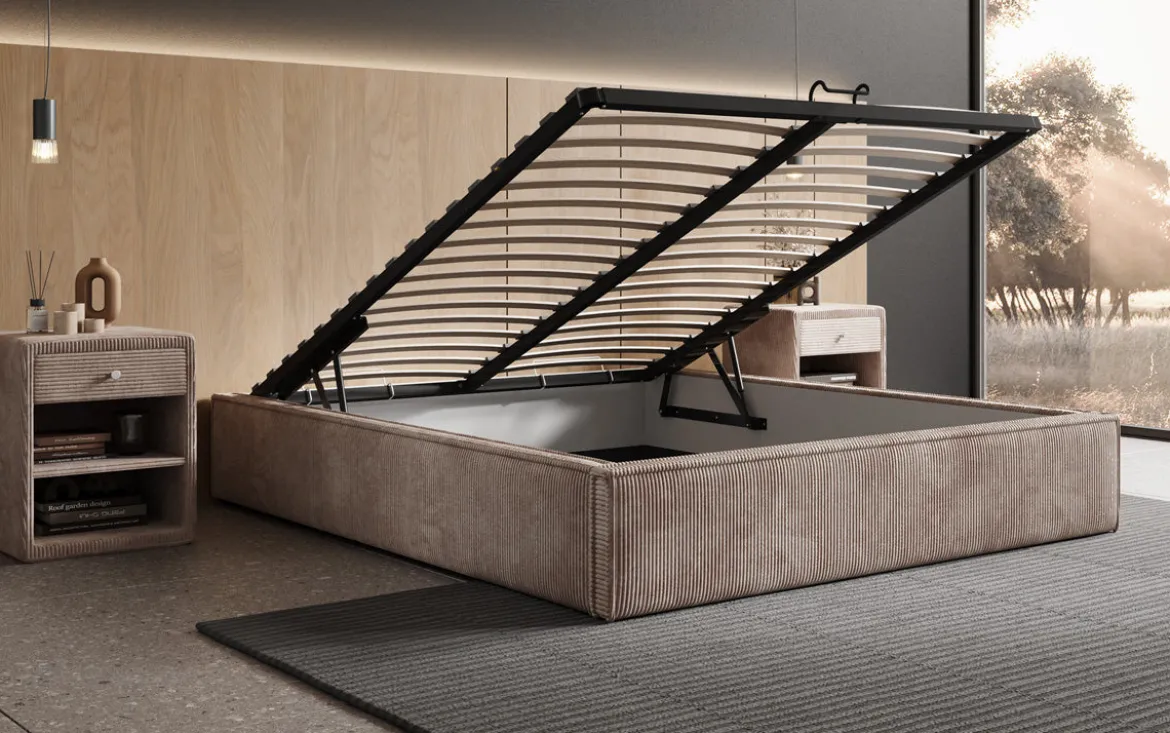Designer Polsterbett Base mit Stauraum ohne Headboard in Cord