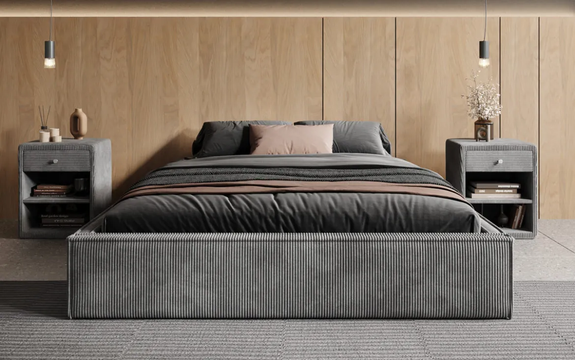 Designer Polsterbett Base mit Stauraum ohne Headboard in Cord