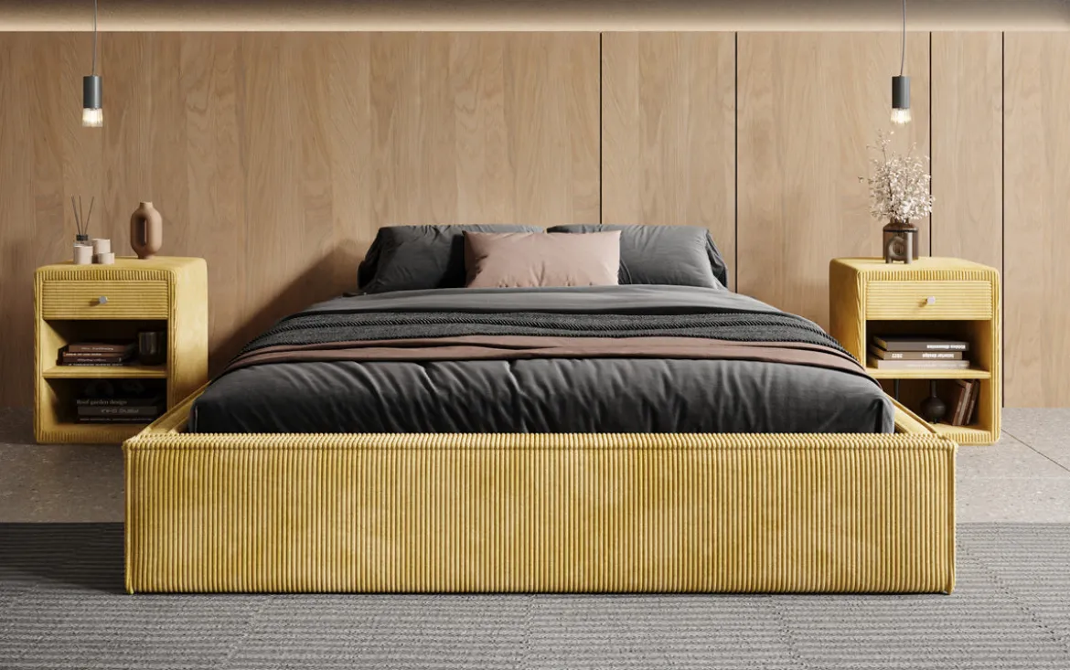 Designer Polsterbett Base mit Stauraum ohne Headboard in Cord