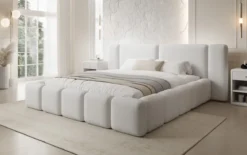 Designer Polsterbett Bianca in Teddy Bouclé mit Stauraum