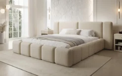 Designer Polsterbett Bianca in Teddy Bouclé mit Stauraum