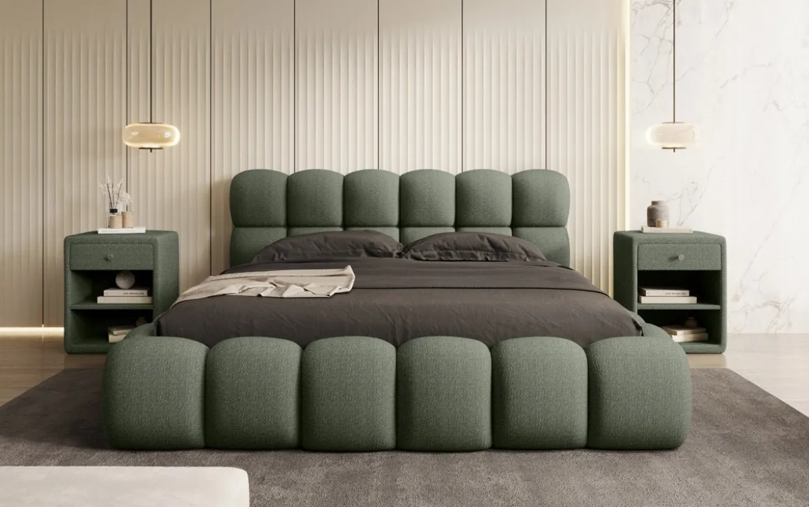 Designer Polsterbett Boston Bouclé mit Stauraum