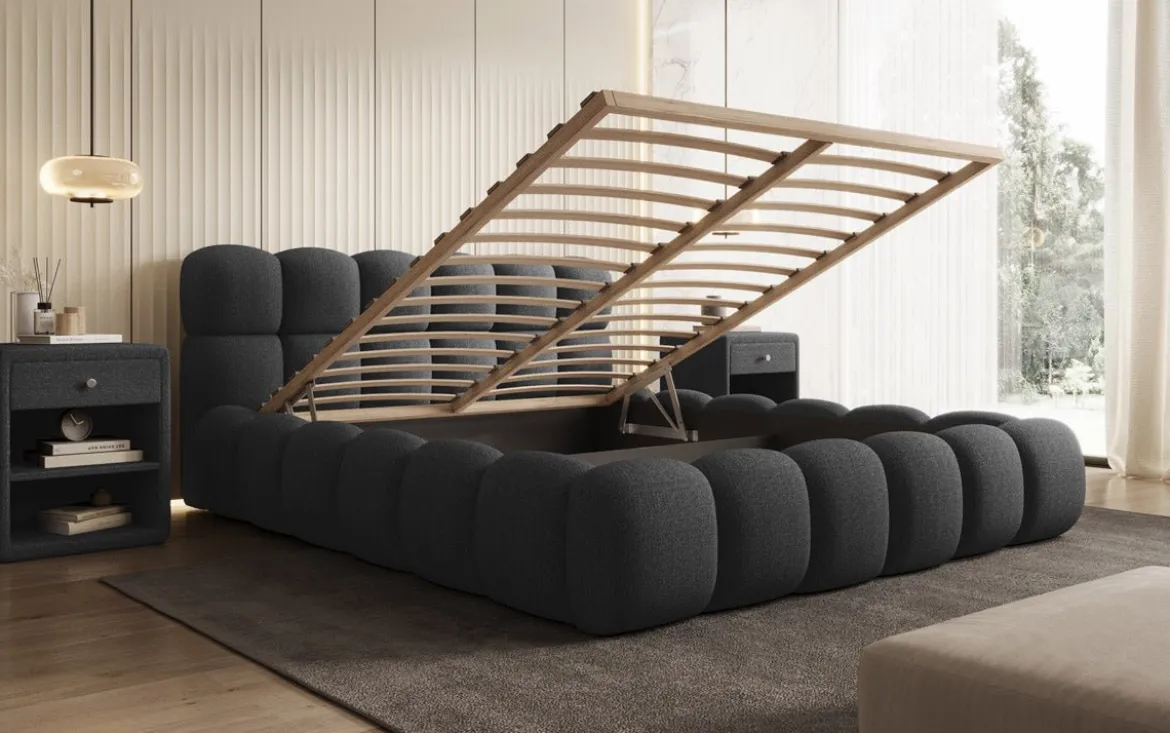 Designer Polsterbett Boston Bouclé mit Stauraum