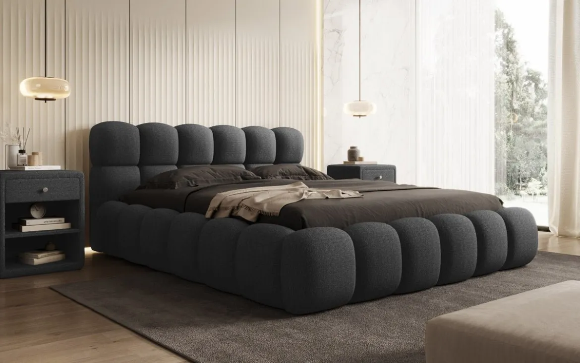 Designer Polsterbett Boston Bouclé mit Stauraum